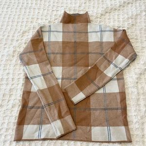 Tan and White Rachel Zoe Turtle Neck Sweater with Blue Stitching